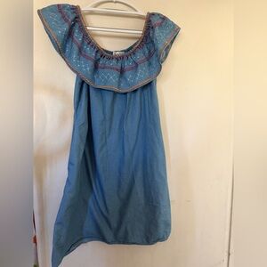 Available Blue Embroidered Chambray Boho Tunic Dress Size Large